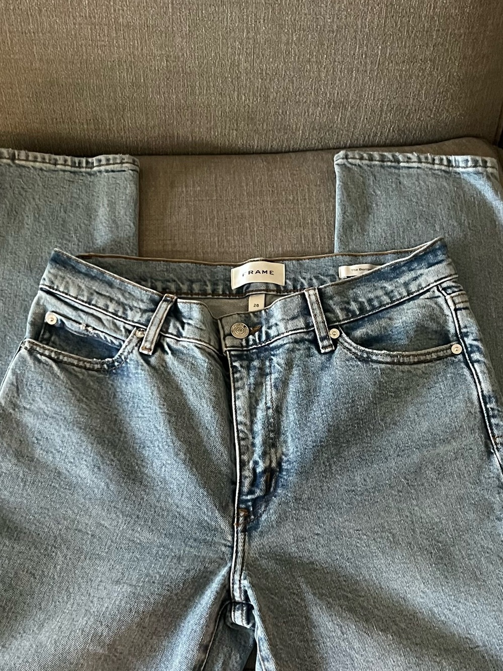 FRAME The Borrowed Boyfriend Mid Rise Ankle Jeans - Picture 7 of 10